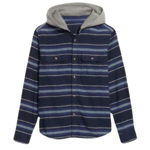 Old Navy Blue/Gray Striped Fleece Hooded Button Down